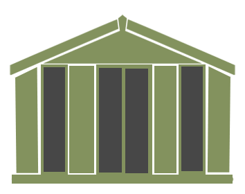 GARDEN-ROOM-SYMBOL - All Seasons Steel Buildings Illustration of a neoclassical building facade with six tall columns and a triangular pediment.