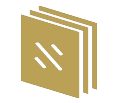 Three beige folders stacked with green accents, icon representing documents or filing system