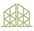 STEEL-FRAMED - All Seasons Steel Buildings Illustration of a modern glass building with triangular truss design.