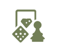 Icon showing a playing card, a die, and a chess pawn.