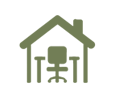 House icon with a person and two children inside, symbolizing a family home or home care