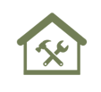 House icon with a wrench and hammer, indicating home maintenance or repair services