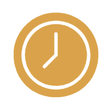 Gold circular clock icon showing time around 2 o'clock.